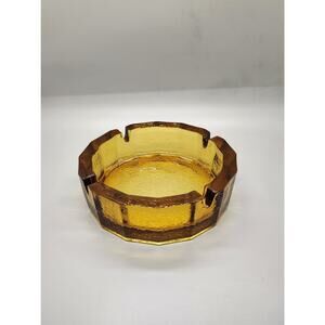 Vintage Mid Century Blenko Honey Amber Gold Ashtray